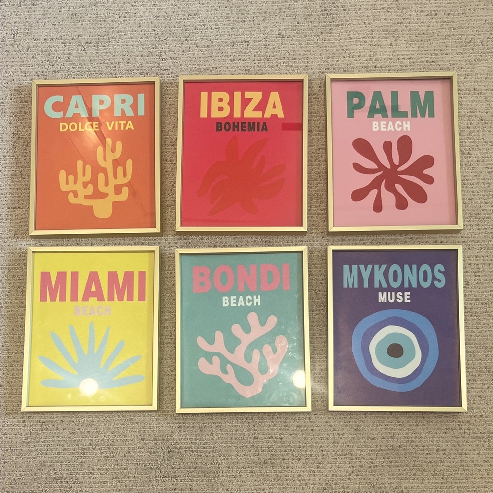 SET OF 6 PREPPY WALL ART PHOTOS WITH GOLD FRAMES!!!